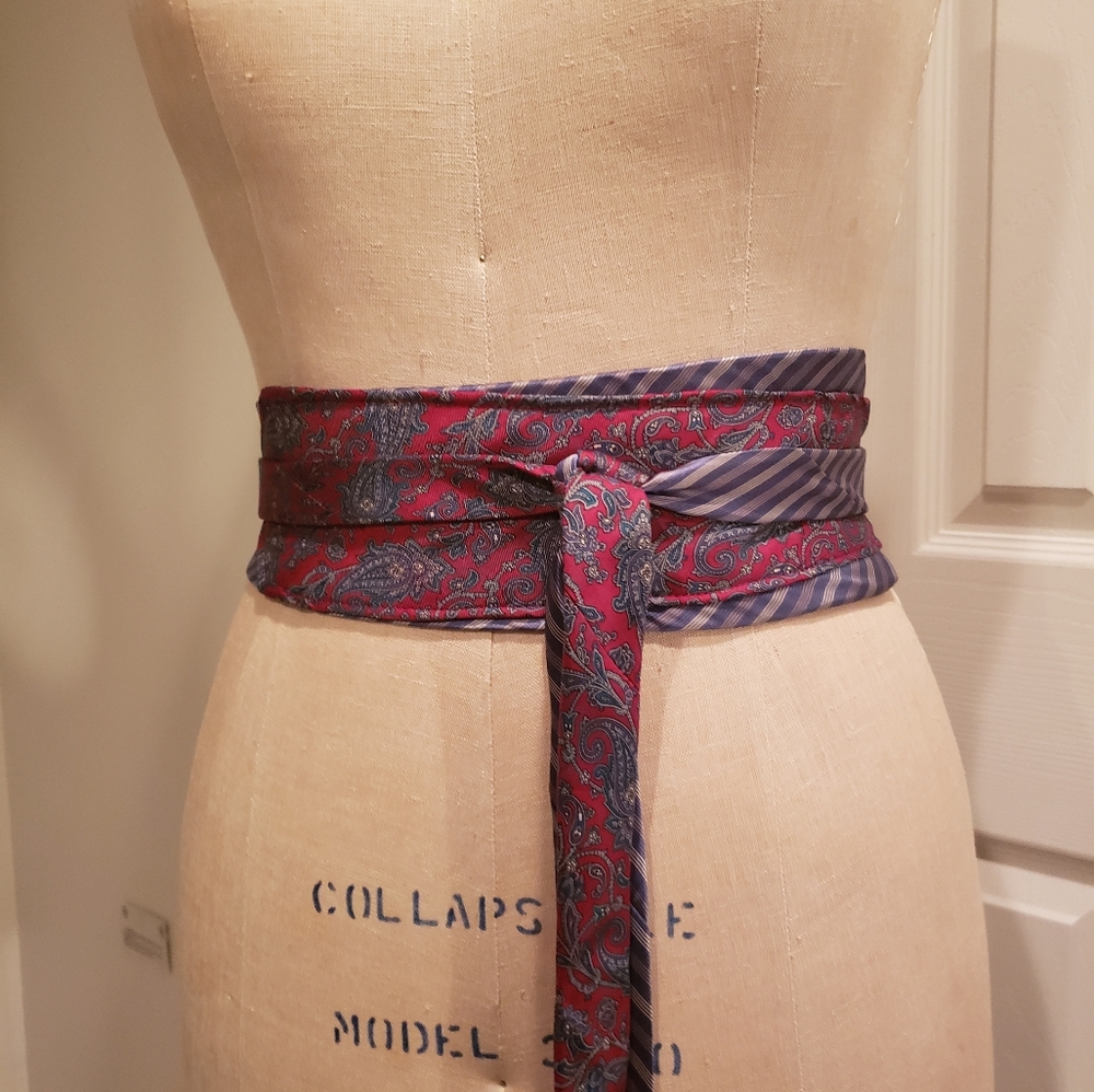 Upcycled, Thrifted, Unique, One Of A Kind, Handmade Bold Wrap Tie Belt